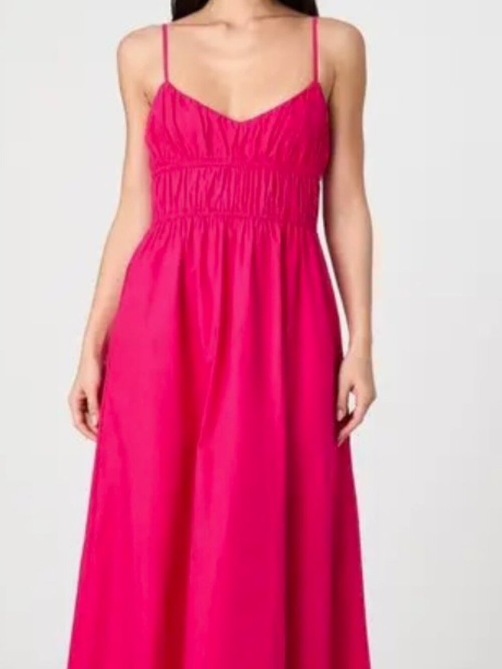 French Connection Women's Ruched Cotton Poplin Maxi Dress, Pink, Size XS